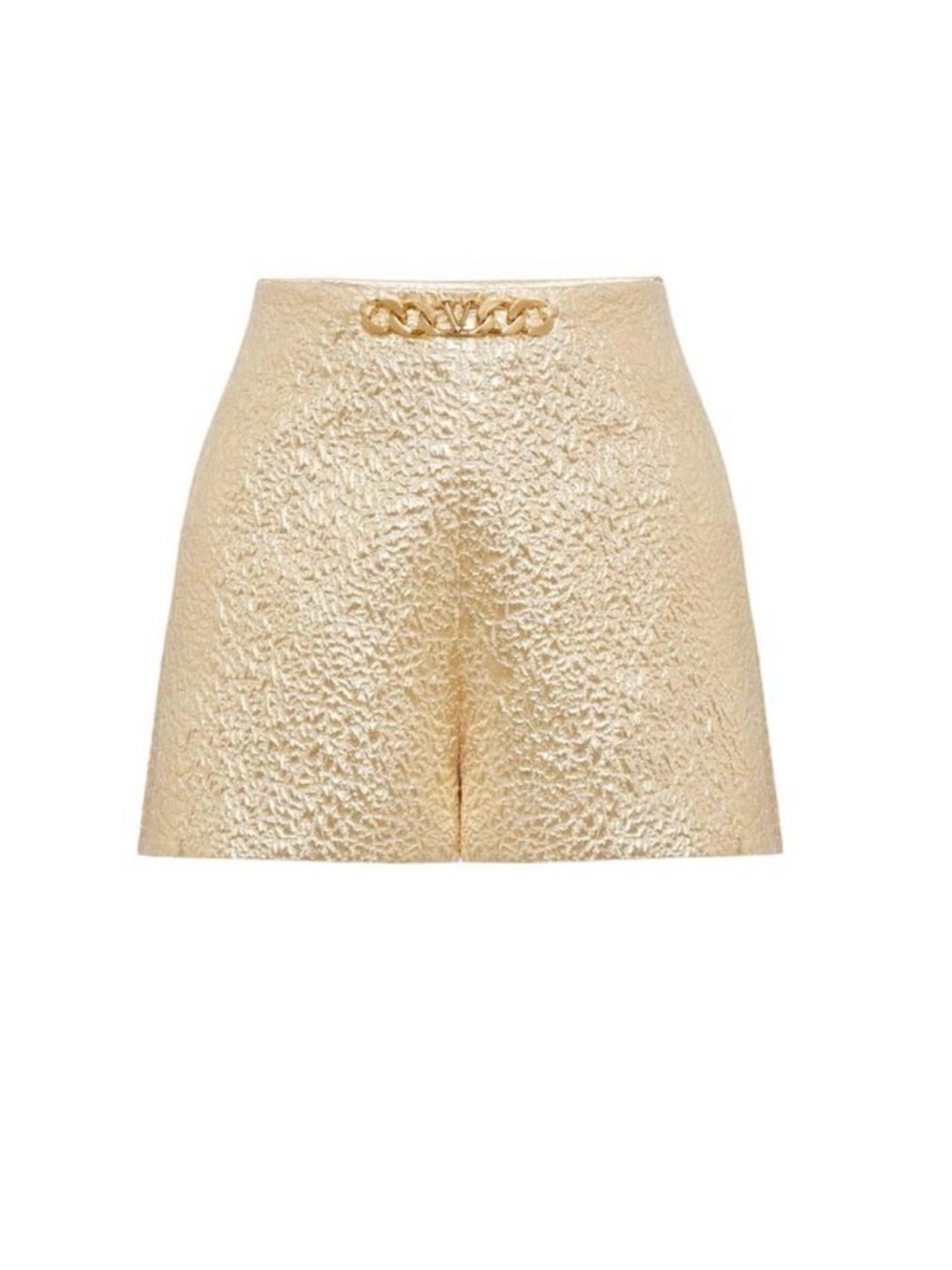 Valentino Gold Textured High-Rise Shorts with Chain Detail